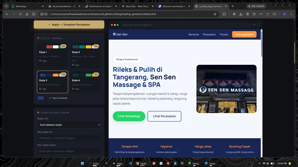Landing page customizable simulator