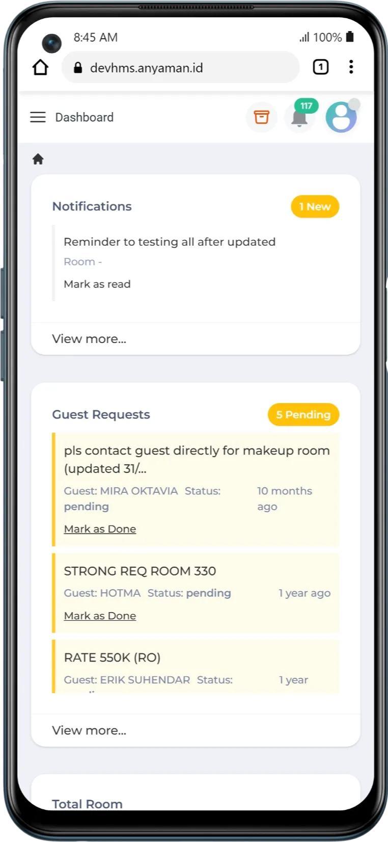 Mobile app dashboard screenshot 2